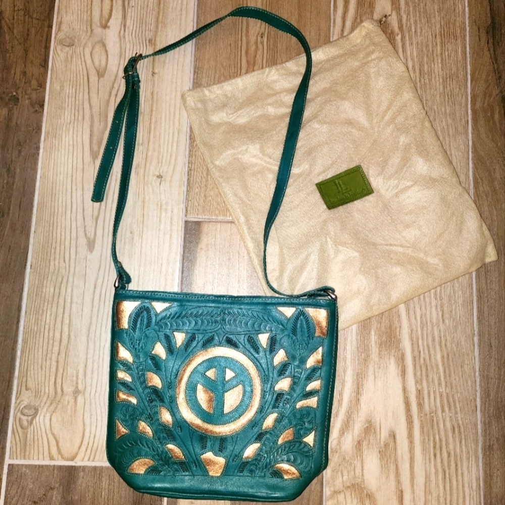 Turquoise & Bronze Leather Shoulder Bag